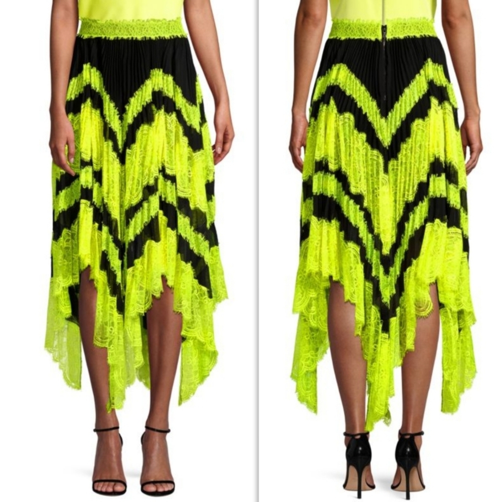 Alice + Olivia Katz Sunburst Asymmetric Lace Midi Skirt